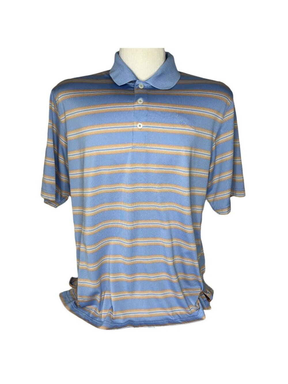 Ashworth Golf Polo Shirt Mens Large Blue Orange Short Sleeves Stripes Summer